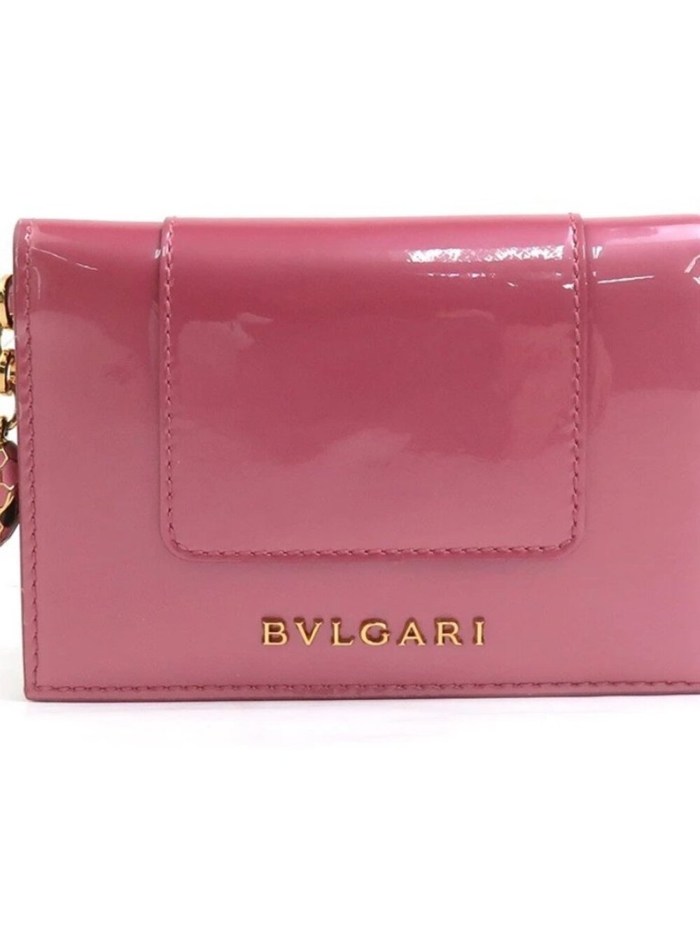 BVLGARI Serpenti Card Case Holder Metallic Pink/Gold Patent Leather